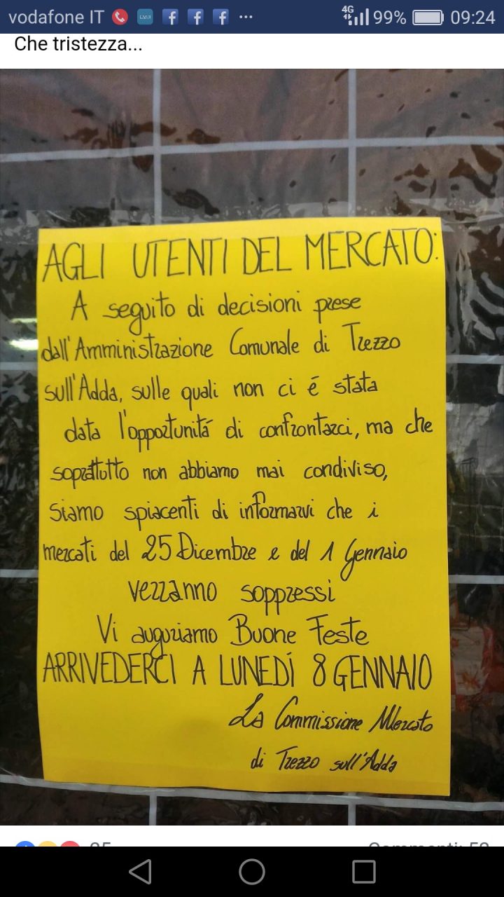 Mercato cancellato per le feste