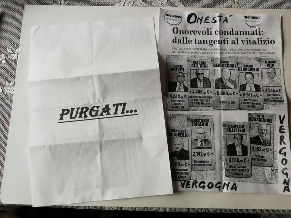 “Purgati” Volantini anonimi recapitati al segretario Pd