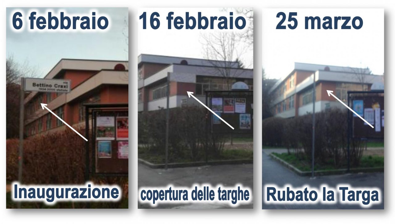 Vandali rubano la targa di via Craxi