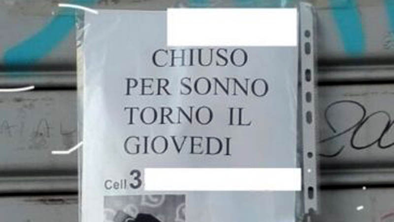 Aprile dolce dormire: negozio chiuso… per sonno