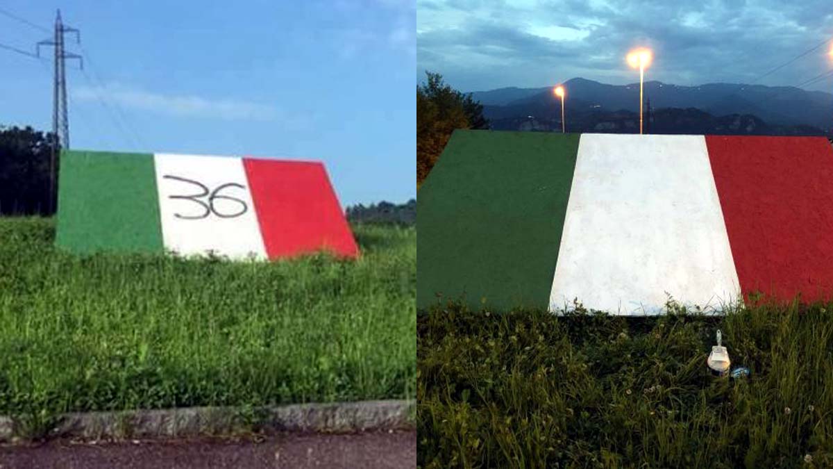 Scudetto Juve sul monumento vandalizzato e poi ripulito