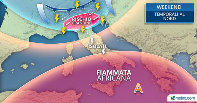 Meteo weekend, temporali al Nord e 40 gradi al Sud