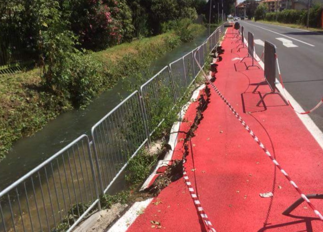 Nubifragio, ciclabile di via Milano a Pioltello ecco perché è crollata