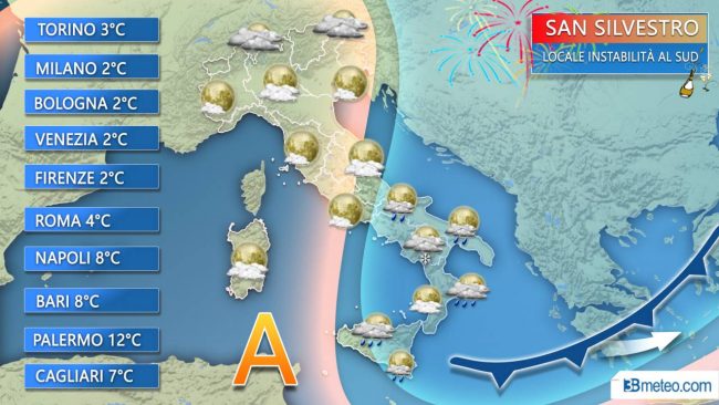 Meteo Capodanno:  clima freddo e ventoso