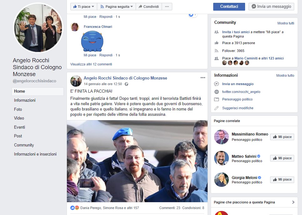 Insultato su Facebook, sindaco querela un cittadino