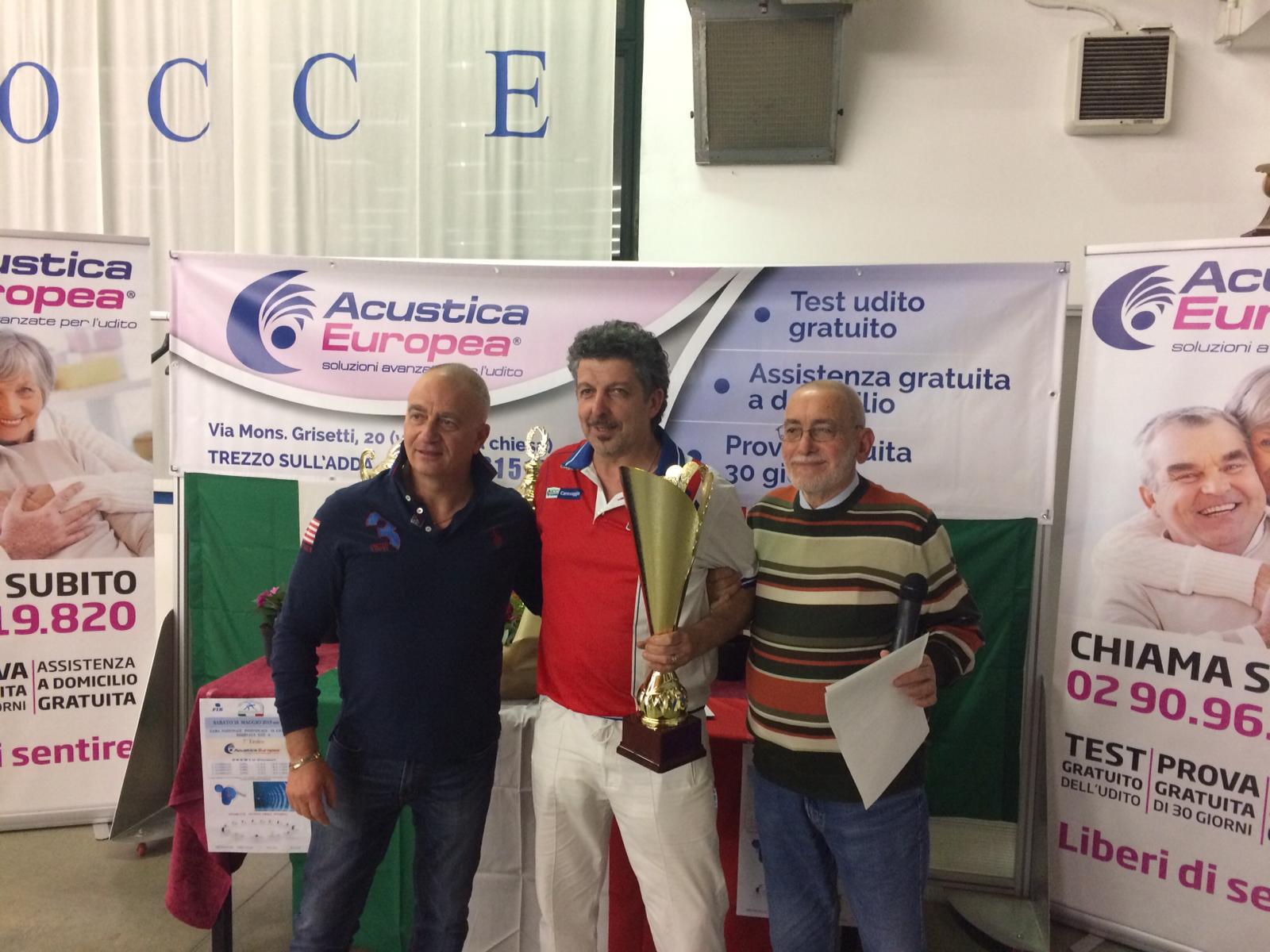 Le premiazioni della settima edizione del Trofeo Acustica europea di bocce a Trezzo sull'Adda