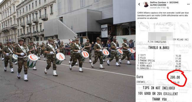 Adunata Alpini Milano: protesta social per lo scontrino da 200 euro