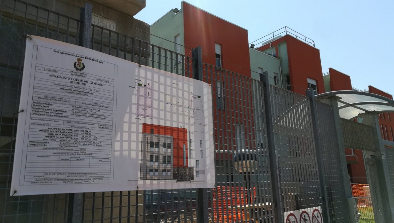 I lavori per l’ampliamento della caserma di Pioltello proseguono spediti