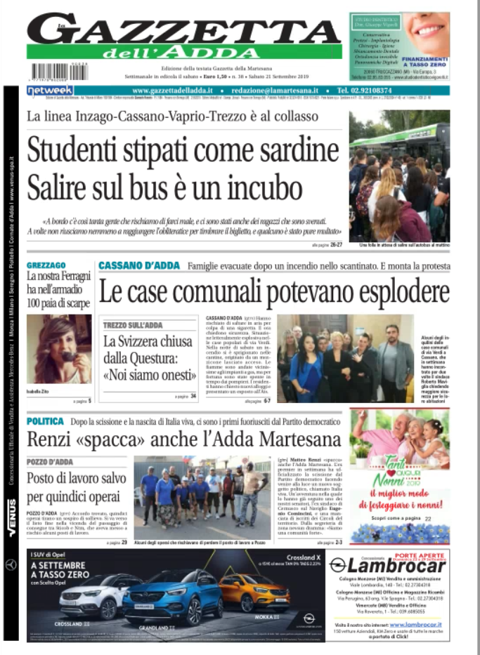 Il nuovo numero della Gazzetta dell’Adda è in edicola