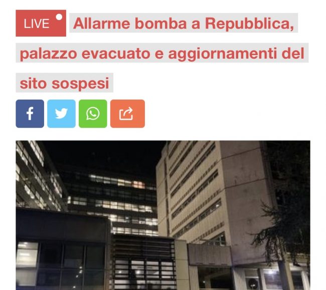 Allarme bomba a Repubblica, sede evacuata