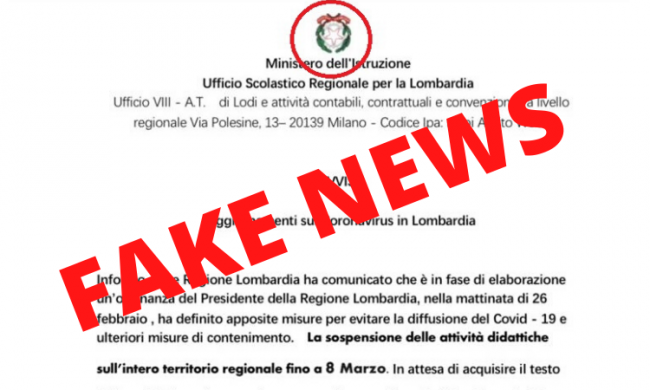 Scuole chiuse fino all’8 marzo? Occhio alla bufala