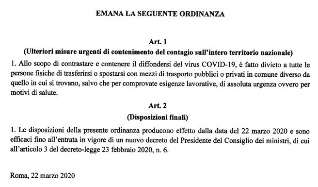 NUOVA ORDINANZA: vietato spostarsi dal Comune in cui ci si trova