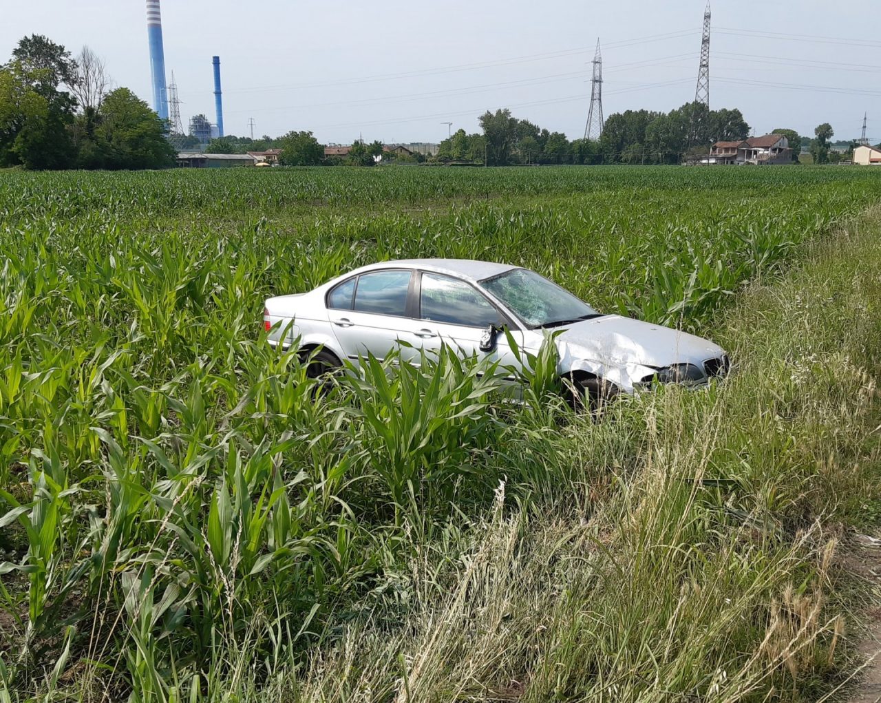 Esce di strada e finisce in un campo di granturco