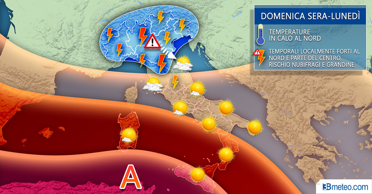 Stop al caldo, forti temporali e grandine da domenica, brusco calo delle temperature PREVISIONI METEO