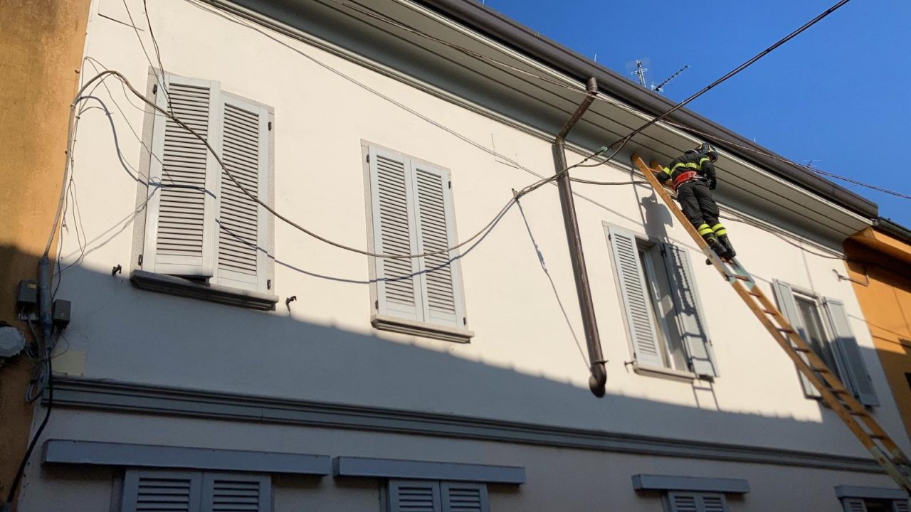 Cavo telefonico si stacca e finisce in strada: intervento dei Vigili del fuoco e della Polizia Locale