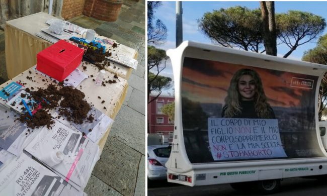 Lanciano letame sul banchetto degli anti-abortisti