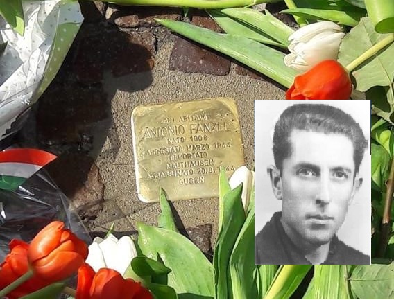 Una pietra d’inciampo davanti alla casa di Antonio Fanzel, ucciso in campo di concentramento
