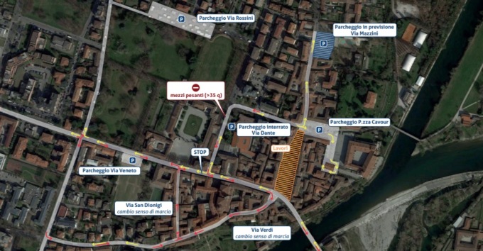 Chiude piazza Garibaldi a Cassano d’Adda, come cambia la viabilità