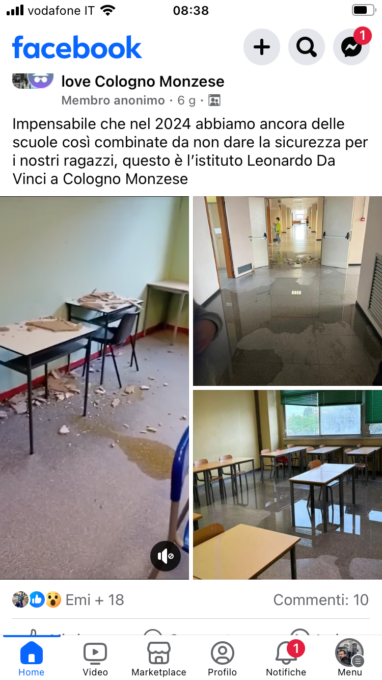 Perdita d’acqua dal riscaldamento, controsoffitto della scuola si sbriciola