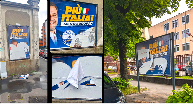 Manifesti elettorali della Lega vandalizzati: “Gesto spregevole e violento”