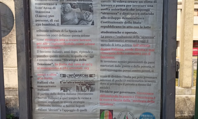 L’Anpi di Fara Gera d’Adda denuncia la “strategia della tensione”. Attacco a Fratelli d’Italia e replica