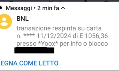 Occhio alla truffa via Sms: messaggi della banca per pagamenti mai effettuati