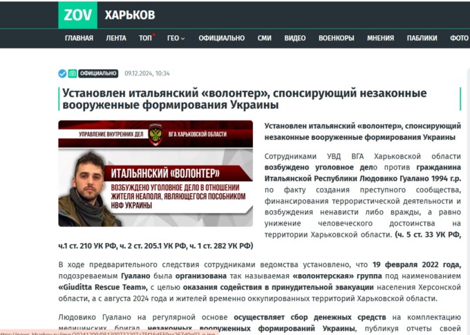 Volontario di Cassina de’ Pecchi impegnato in Ucraina, ora è ricercato dal Cremlino