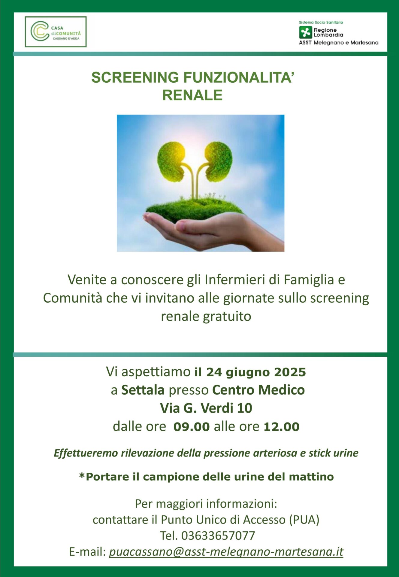 Locandina screening renale Settala