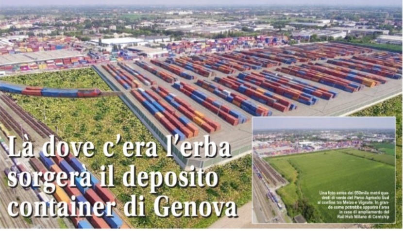 Container al posto dei campi nel Parco agricolo Sud Milano