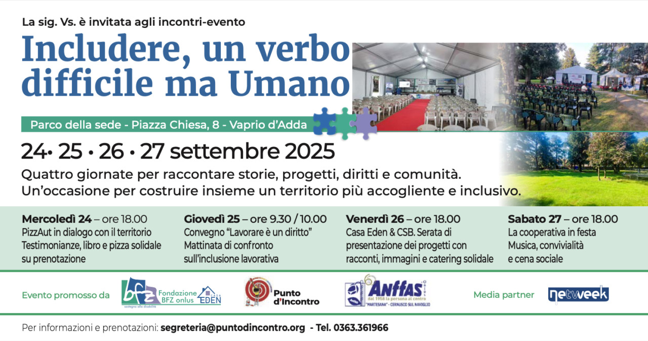 Al via la rassegna «Includere, un verbo difficile ma Umano»