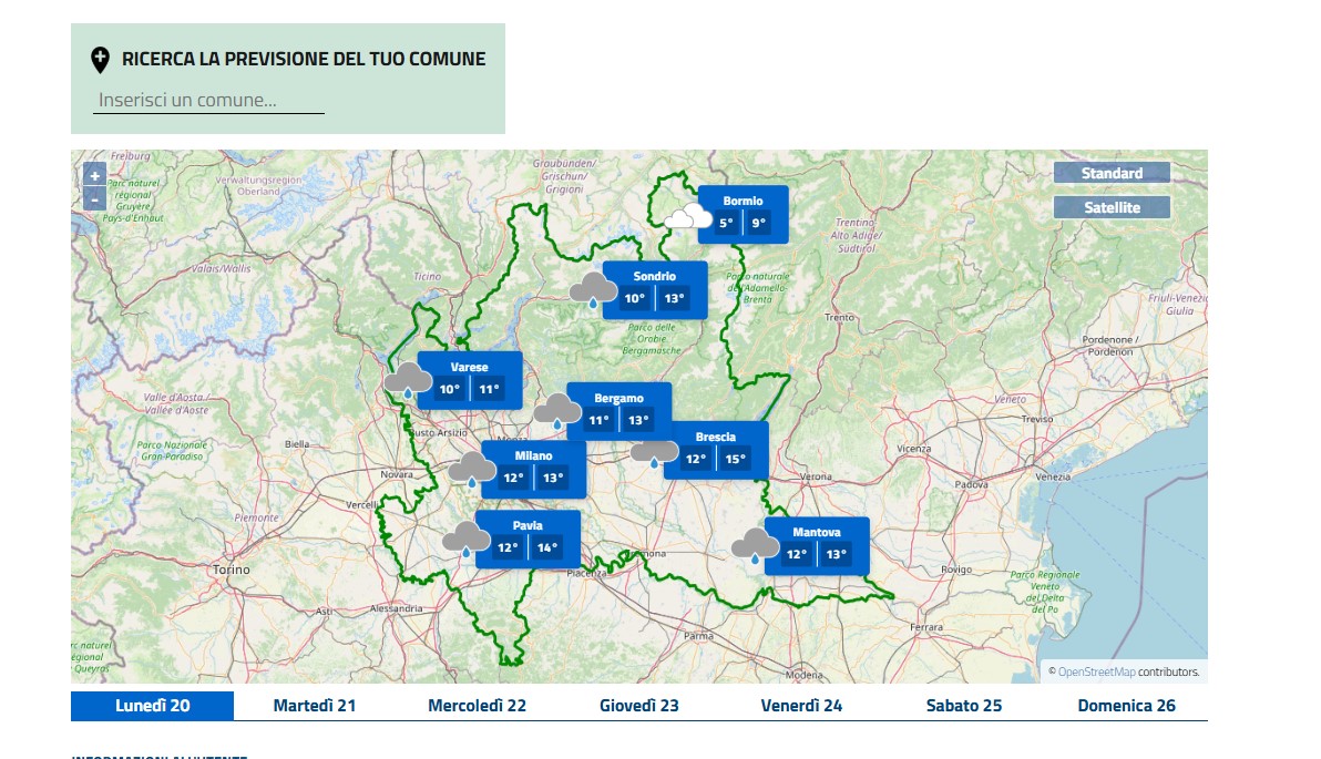 Potenziato il servizio meteo di Arpa Lombardia, previsioni per ogni Comune