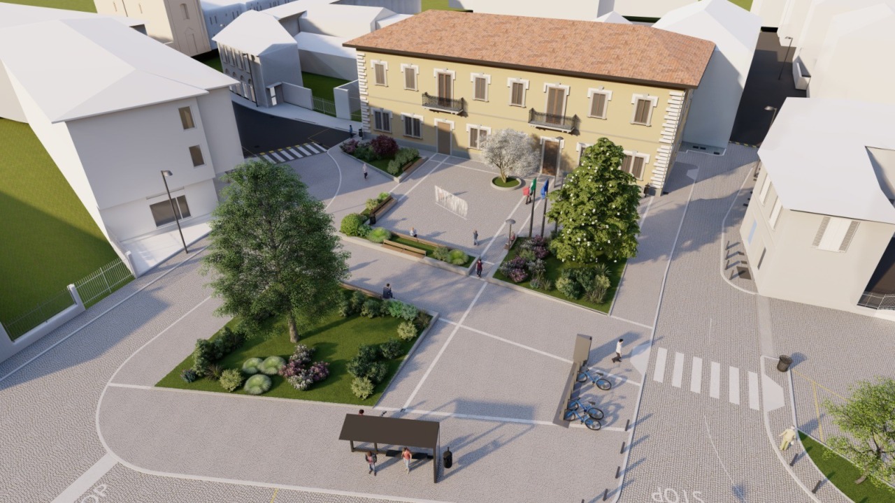Una nuova piazza davanti al Municipio prende forma nel cuore di Liscate tra incontri, verde e spazi da vivere