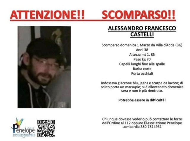 Scomparso da giorni, la vicenda di Alessandro Castelli è avvolta dal mistero