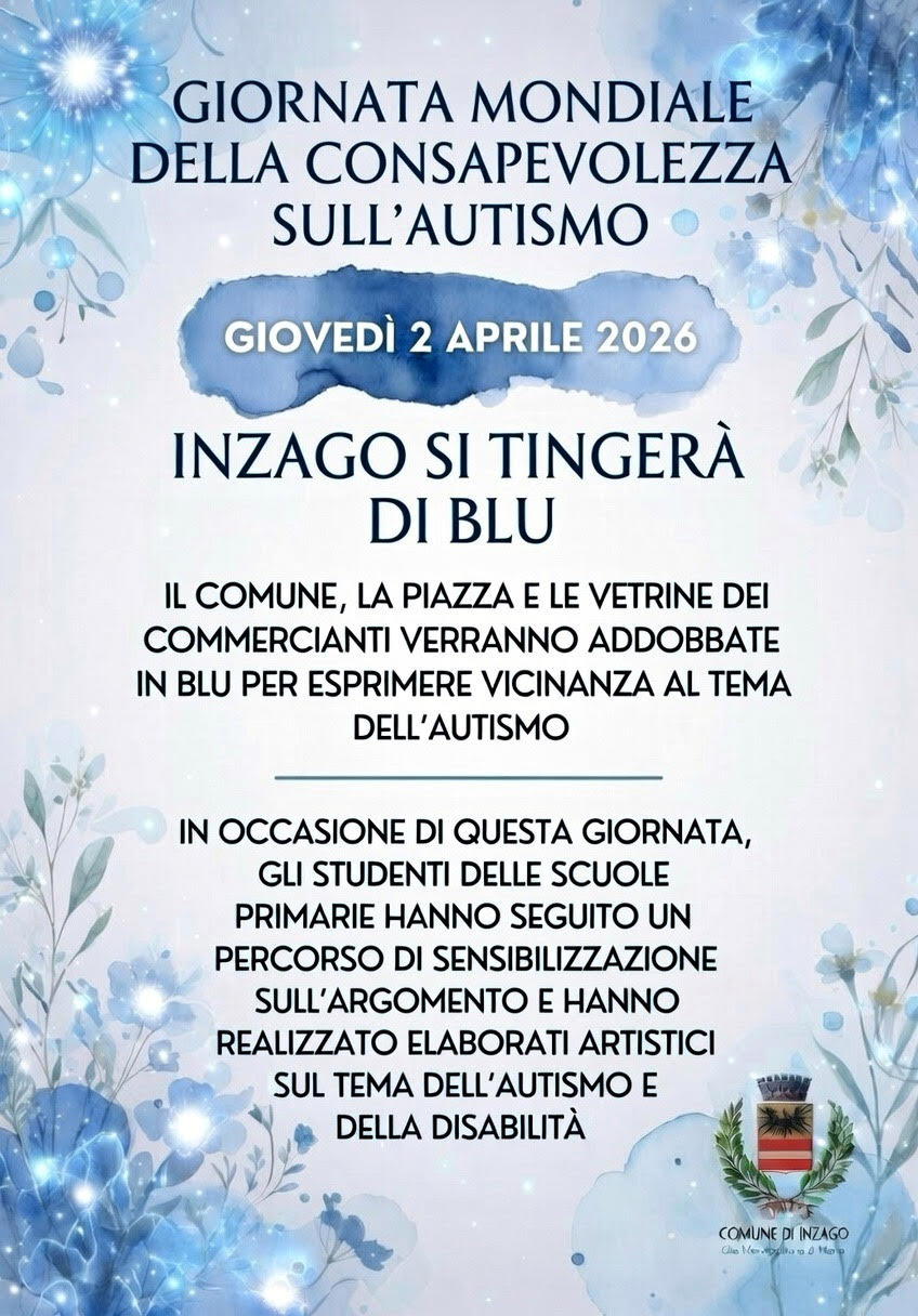Giornata mondiale della consapevolezza sull’autismo, Inzago si tingerà di blu