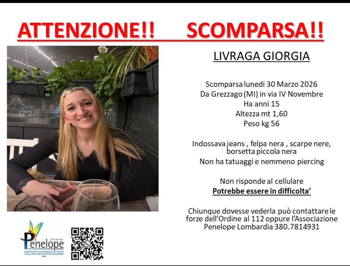 Si cerca Giorgia, 15 anni. Non si hanno notizie di lei da ieri, lunedì 30 marzo