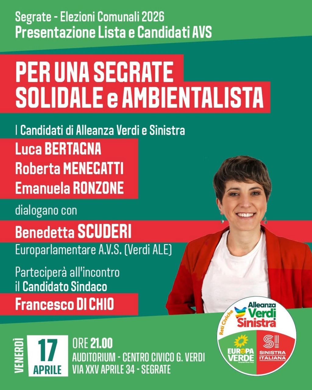 Alleanza Verdi e Sinistra appoggia il candidato sindaco Francesco Di Chio con una propria lista