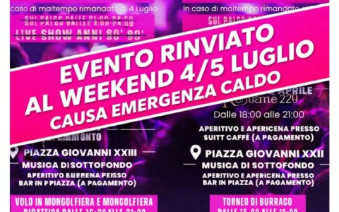 Notti d’Estate a Pioltello: l’evento rinviato di una settimana per l’emergenza caldo
