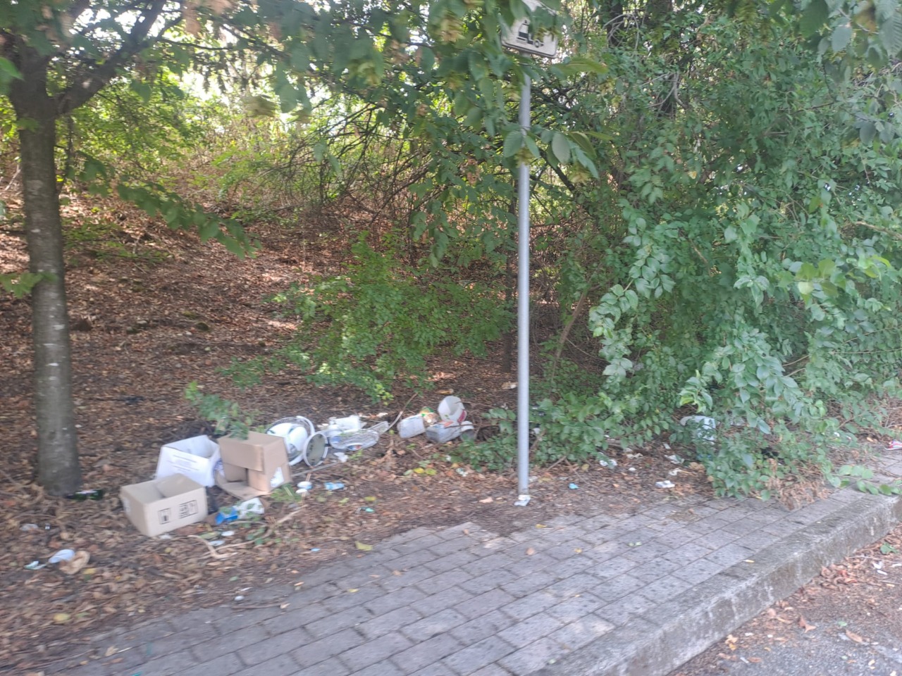 Il parcheggio della Rsa trasformato in una discarica a cielo aperto
