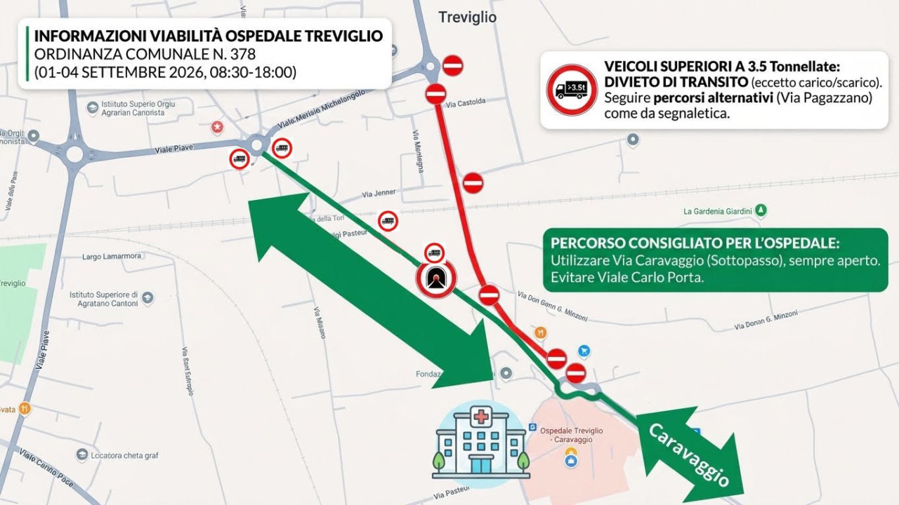 Cavalcavia chiuso, i percorsi per raggiungere l’ospedale di Treviglio