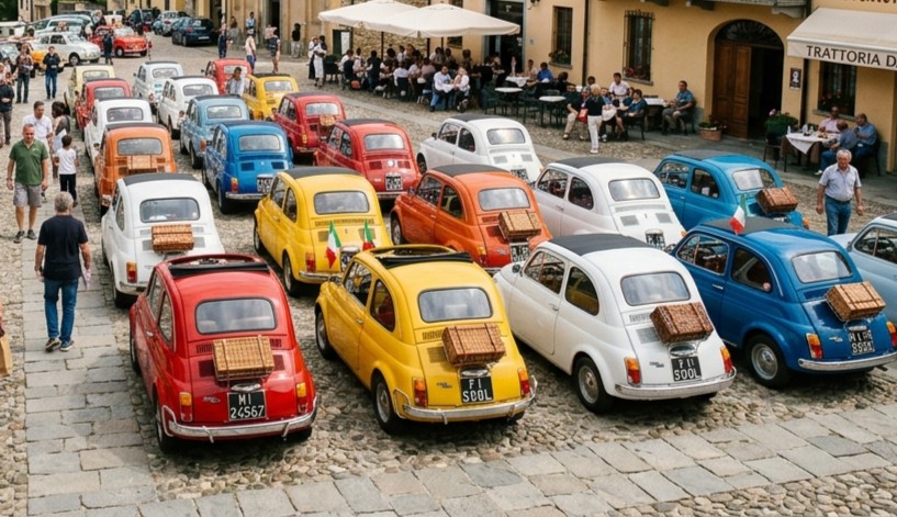 Un raduno di vecchie Fiat 500 a Cernusco sul Naviglio per scoprire le bellezze della città