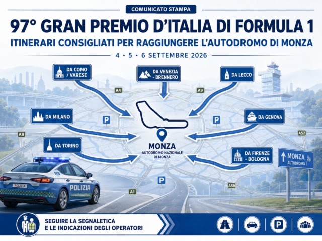 Weekend del Gp di Monza: cambi di viabilità e consigli per evitare ingolfamenti del traffico