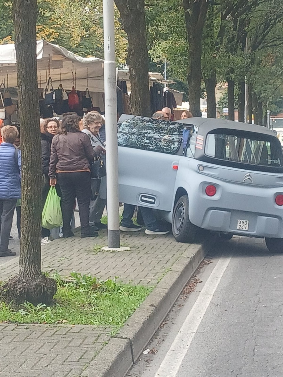 Parcheggio “creativo” al mercato: minicar si ferma contro un albero