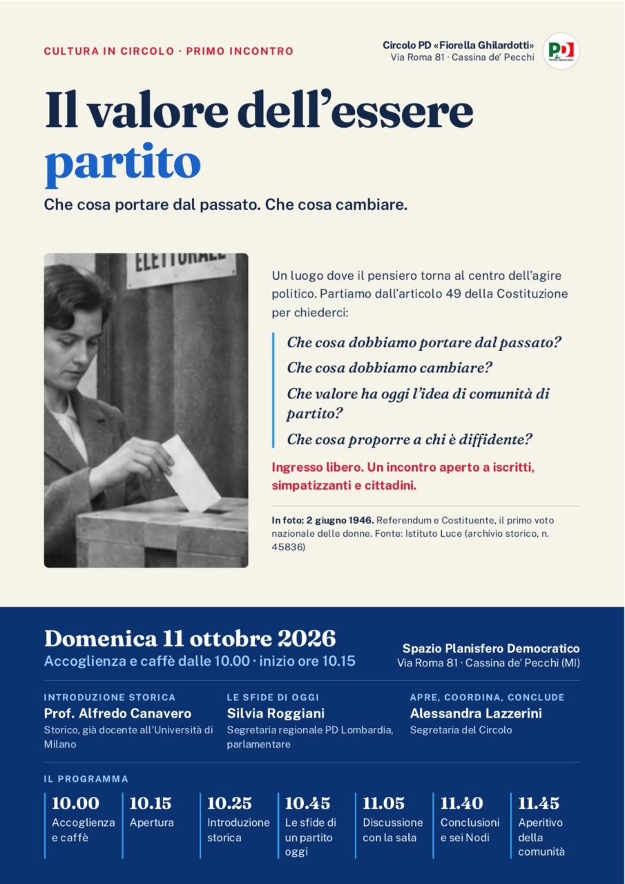 Cultura in circolo: il Partito democratico rilancia la partecipazione con un laboratorio di cittadinanza